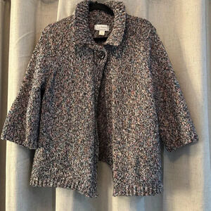 C.J. Banks One Button Open Cardigan Sweater. Size X. Pink, blue black‎ and white